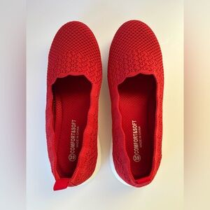 Puxowe Red Women’s Casual Knit Slip-On Walking Loafer with White Soles-Size 8.5